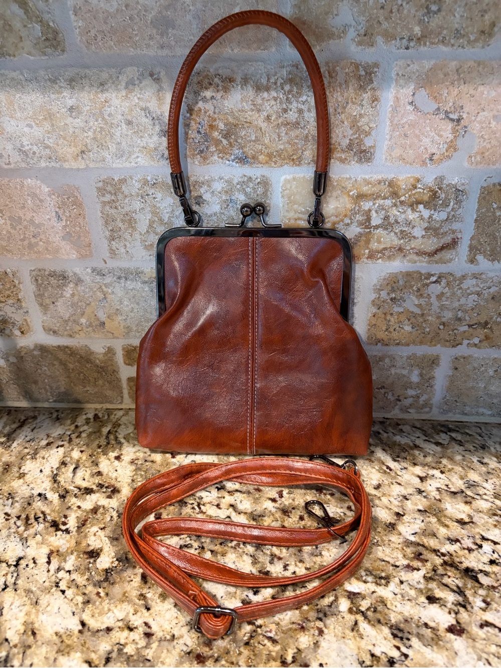 Vintage-Inspired Brown Leather Frame Shoulder Bag